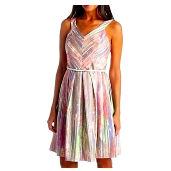 Calvin klein watercolor multi stripe fit and flare dress sz 2 *N - Picture 8 of 9
